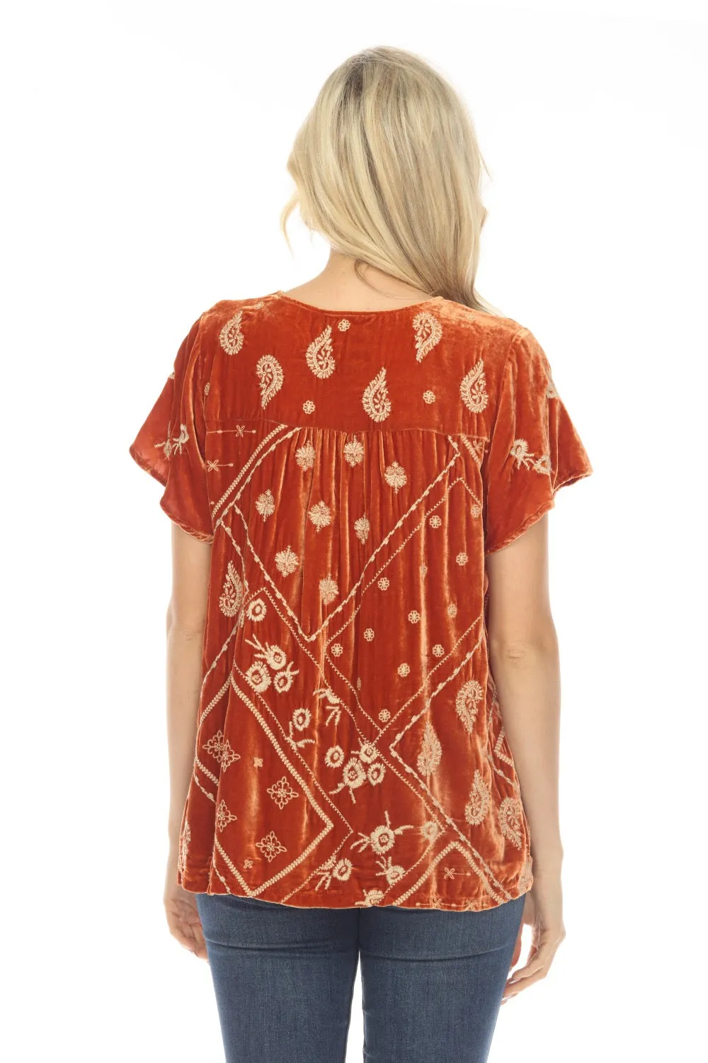 Johnny Was JWLA Devi Velvet Flutter Weekend Blouse Boho Chic J19223