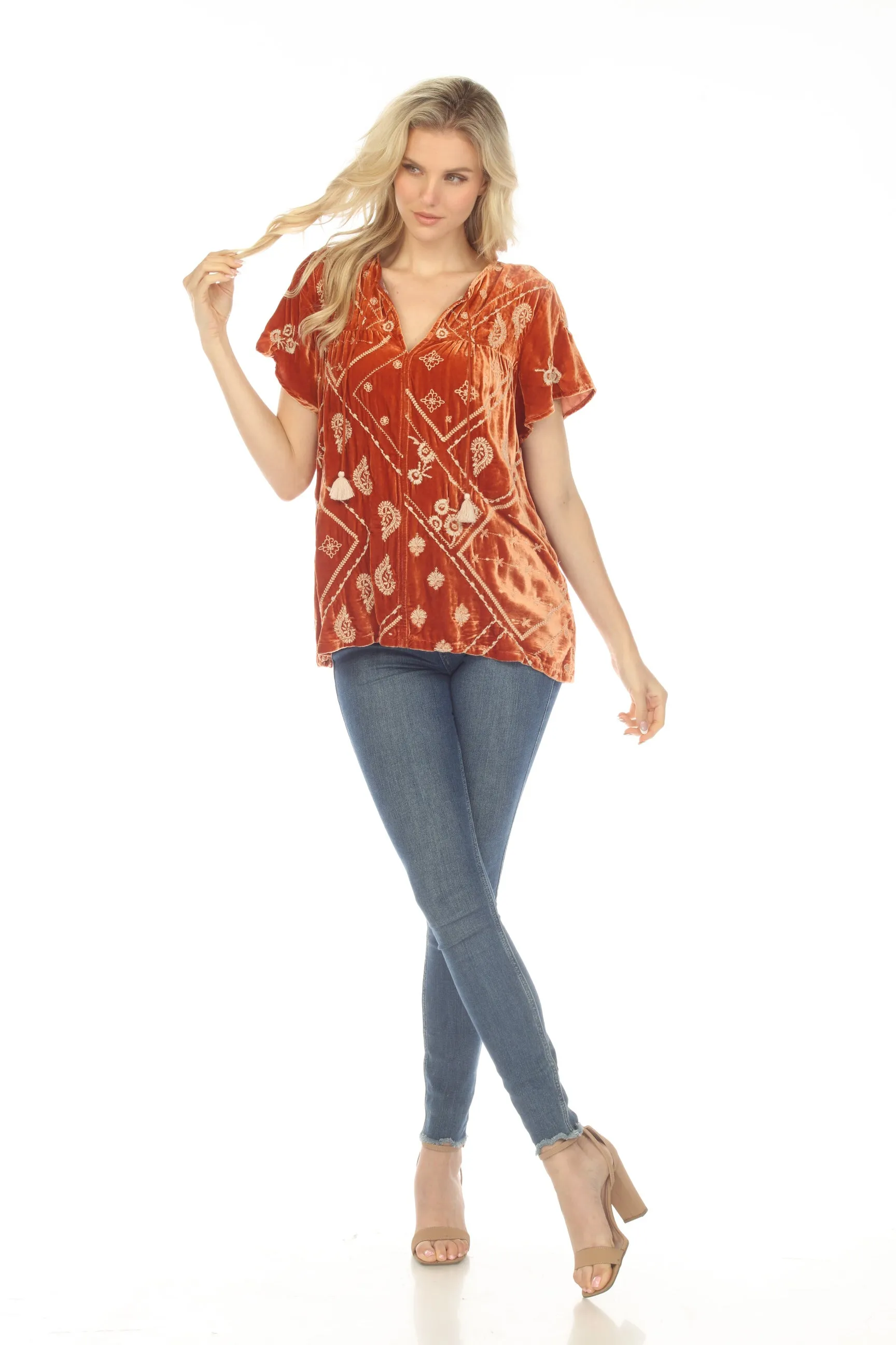 Johnny Was JWLA Devi Velvet Flutter Weekend Blouse Boho Chic J19223
