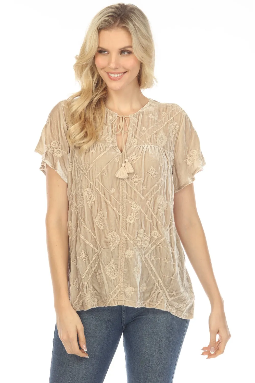 Johnny Was JWLA Devi Velvet Flutter Weekend Blouse Boho Chic J19223