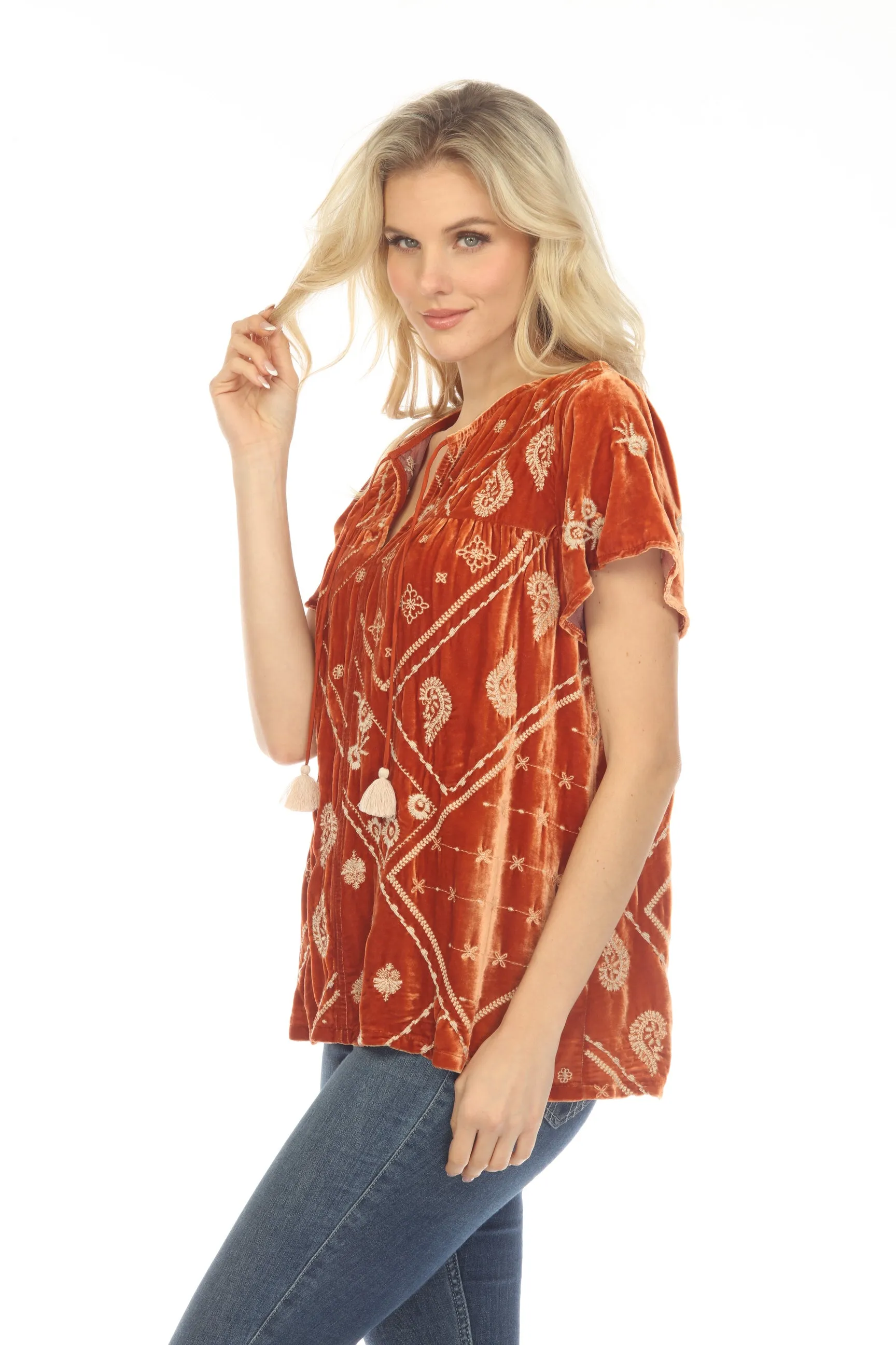 Johnny Was JWLA Devi Velvet Flutter Weekend Blouse Boho Chic J19223