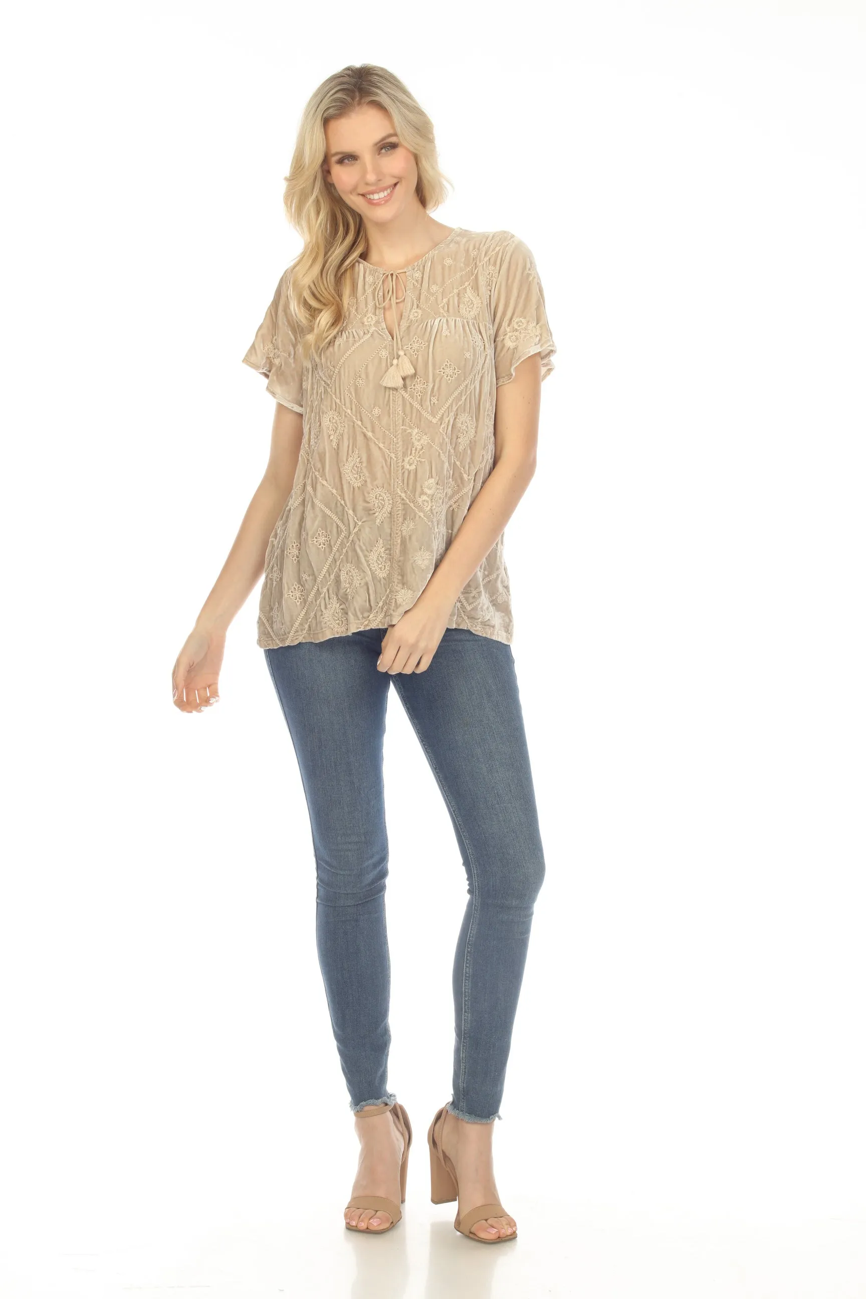 Johnny Was JWLA Devi Velvet Flutter Weekend Blouse Boho Chic J19223