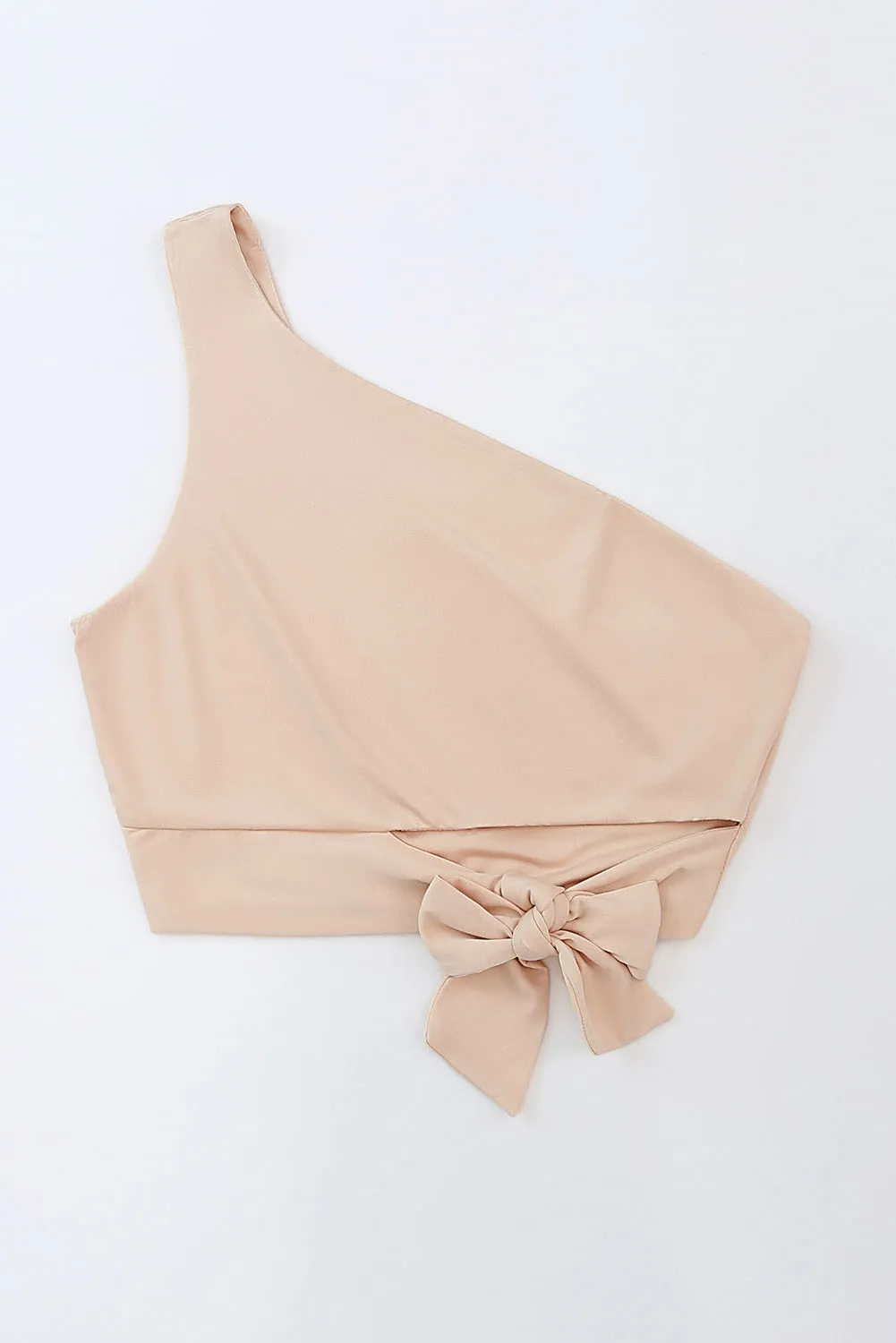 Khaki One Shoulder Side Tie Sleeveless Crop Top