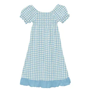 Kickee Pants Short Sleeve Gathered Dress- Seaside Blue Gingham