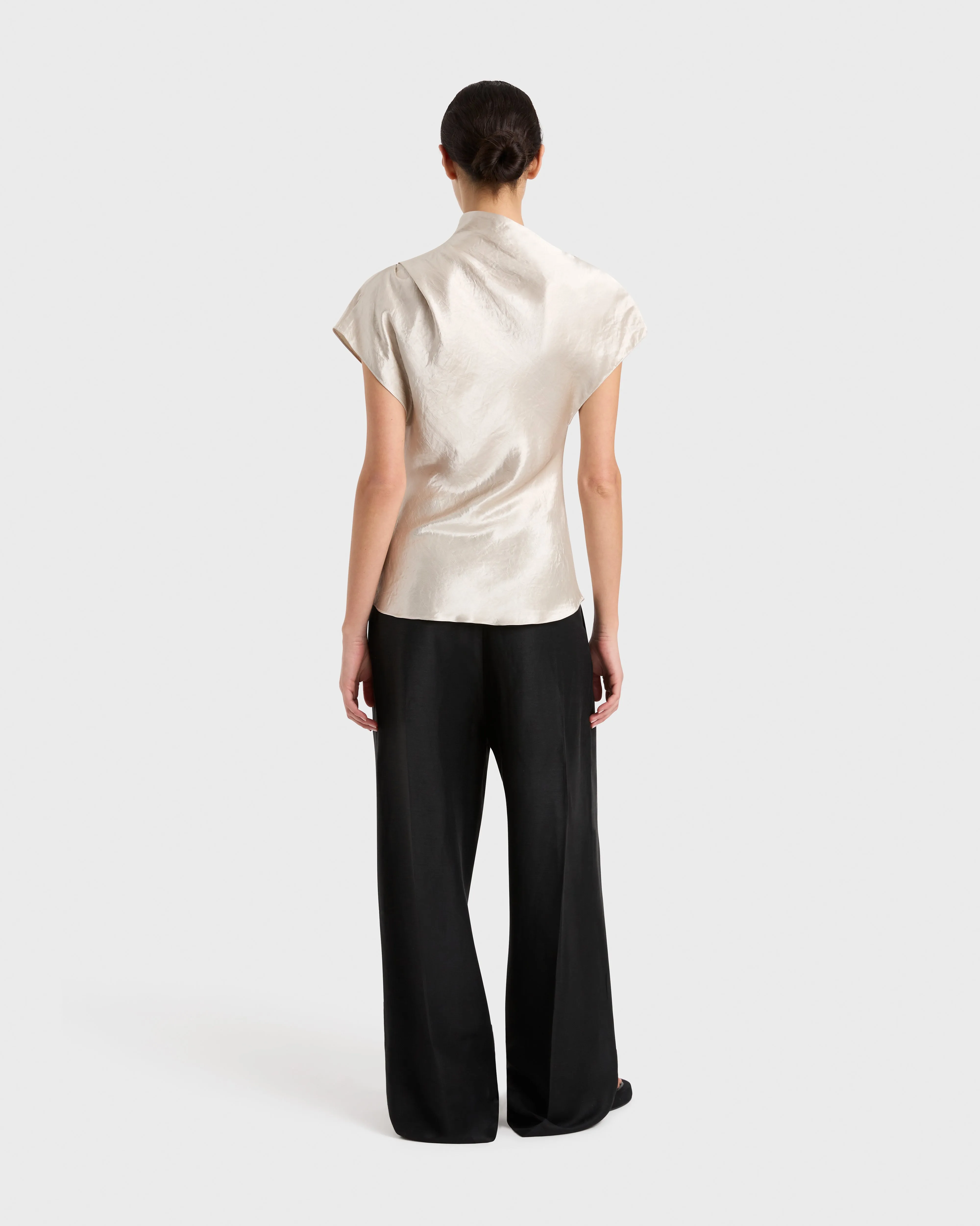 Kobe Satin Pleat Shoulder Top - Silver