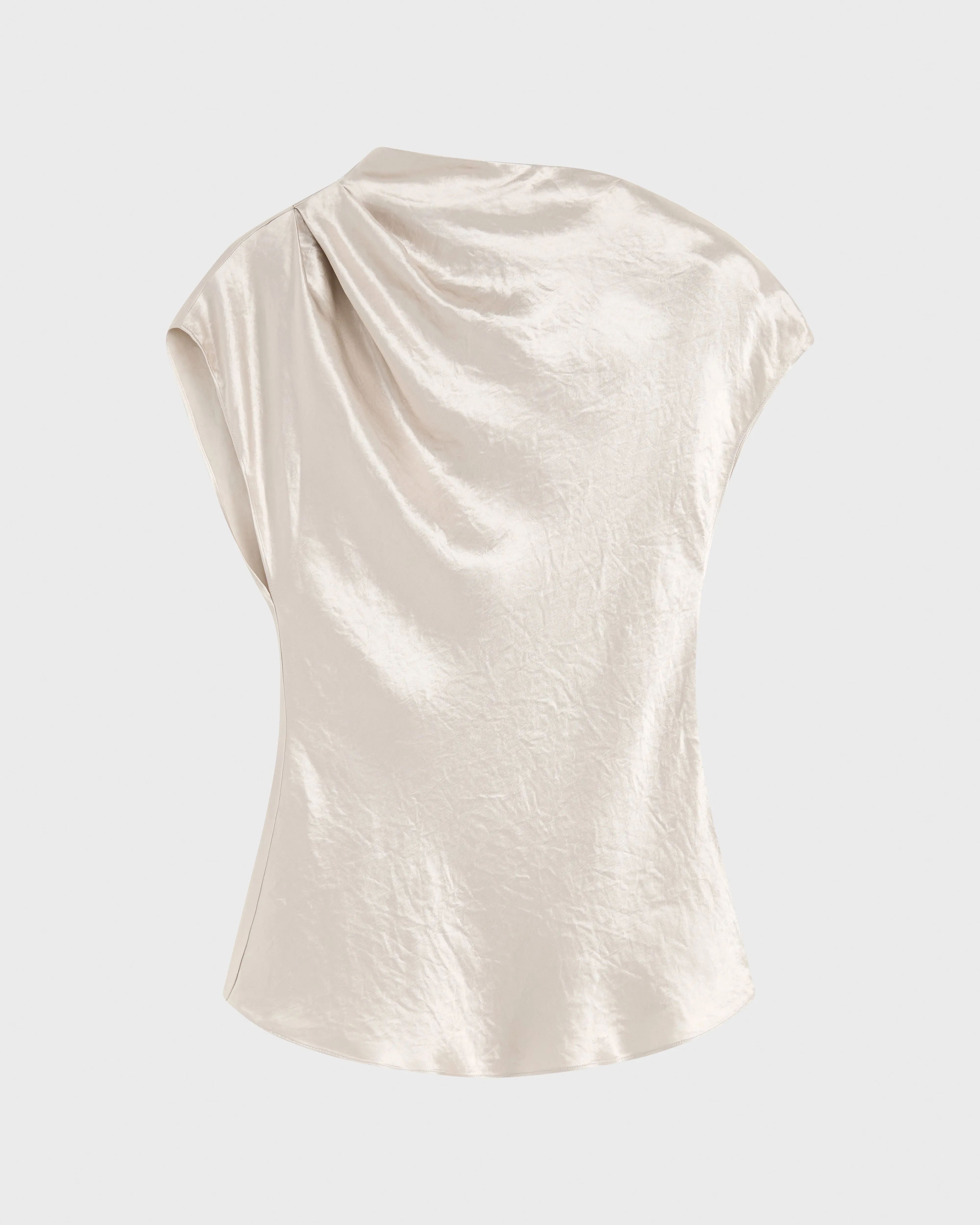 Kobe Satin Pleat Shoulder Top - Silver