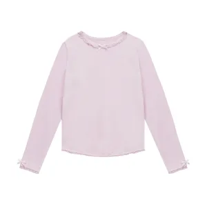 Lace and Bows Long Sleeve Sugar Pink Top