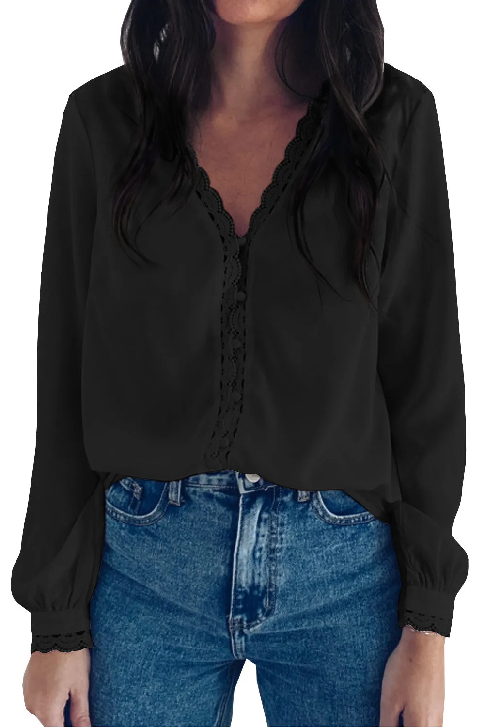 Lace Crochet Buttoned Long Sleeve Shirt
