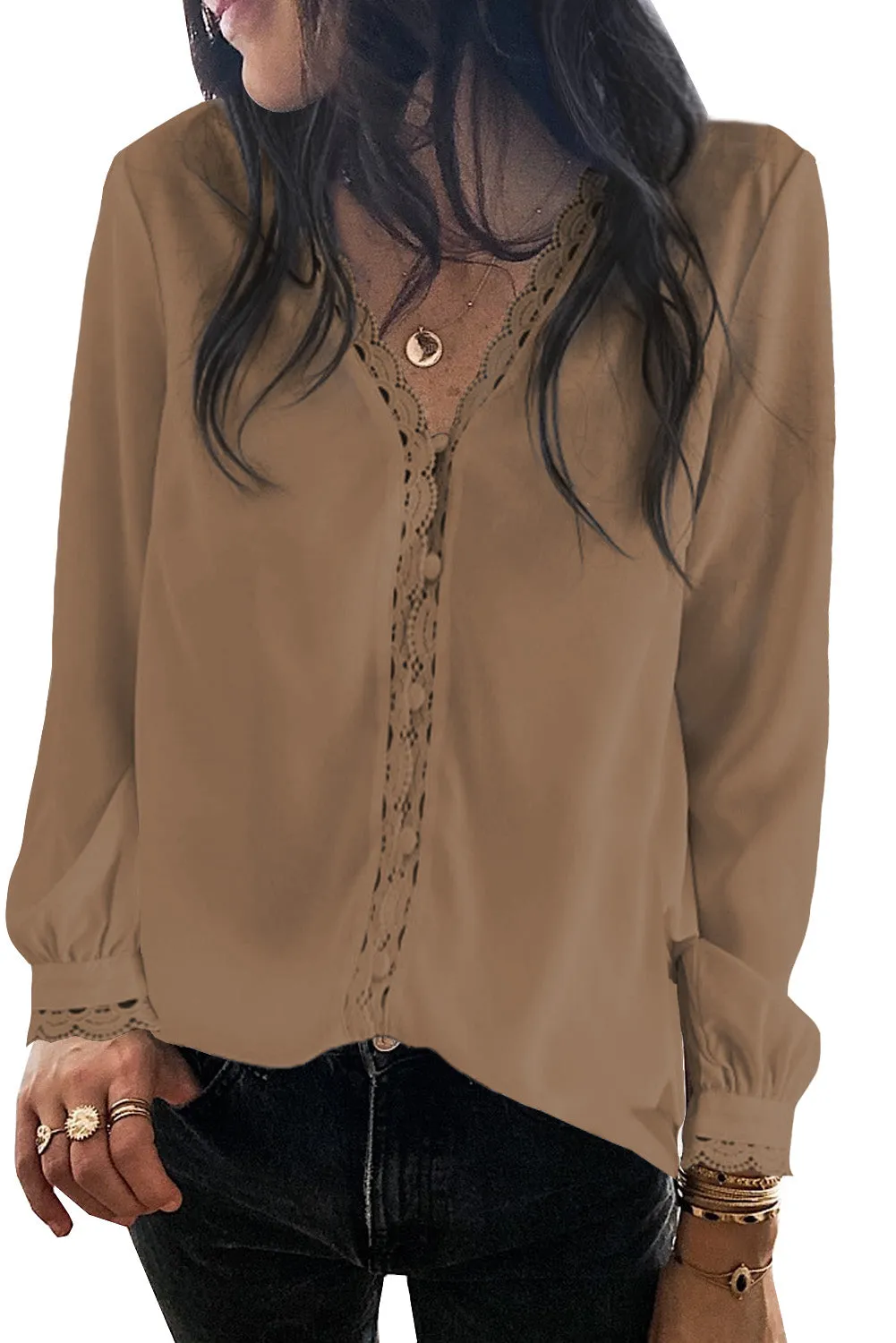 Lace Crochet Buttoned Long Sleeve Shirt