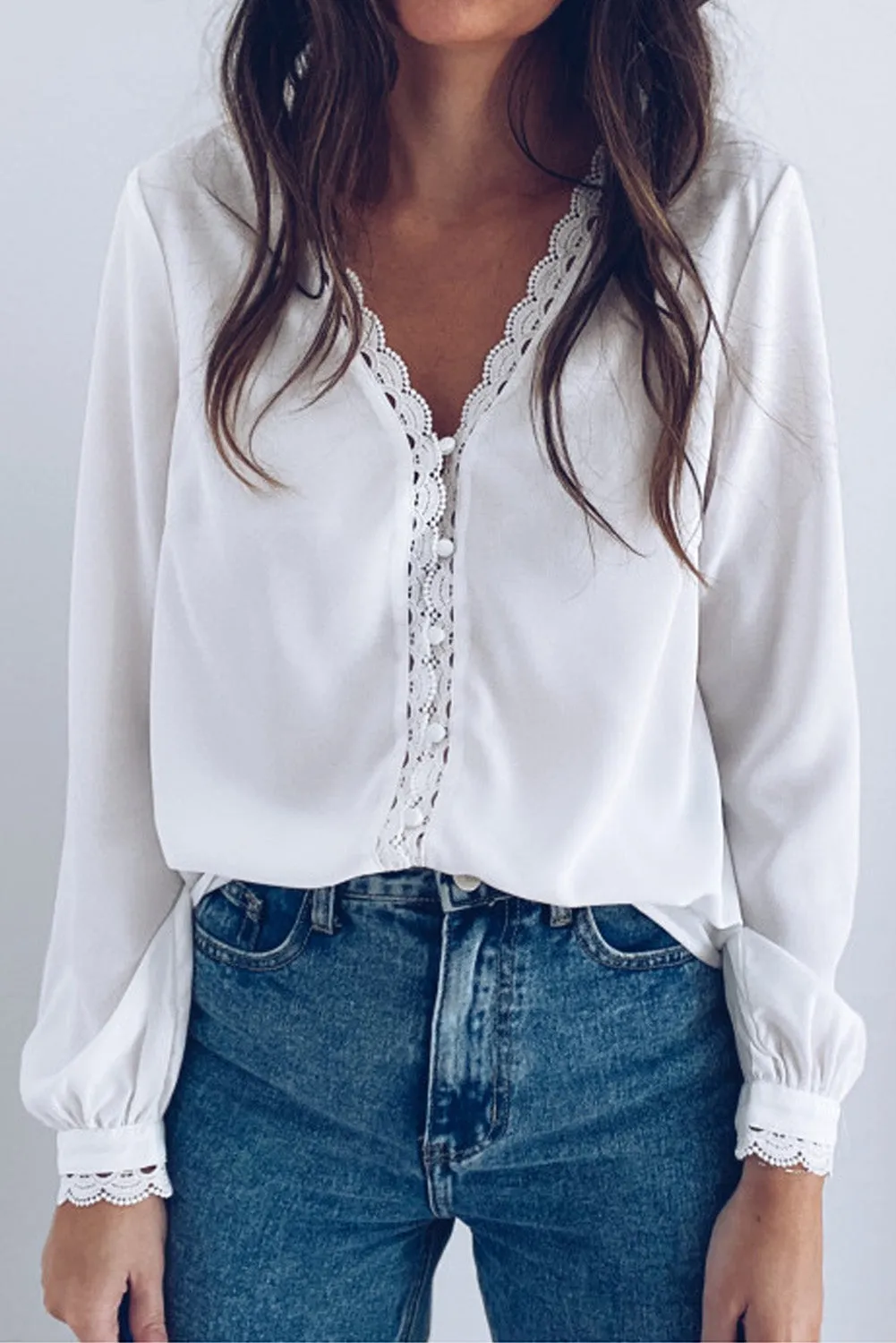 Lace Crochet Buttoned Long Sleeve Shirt