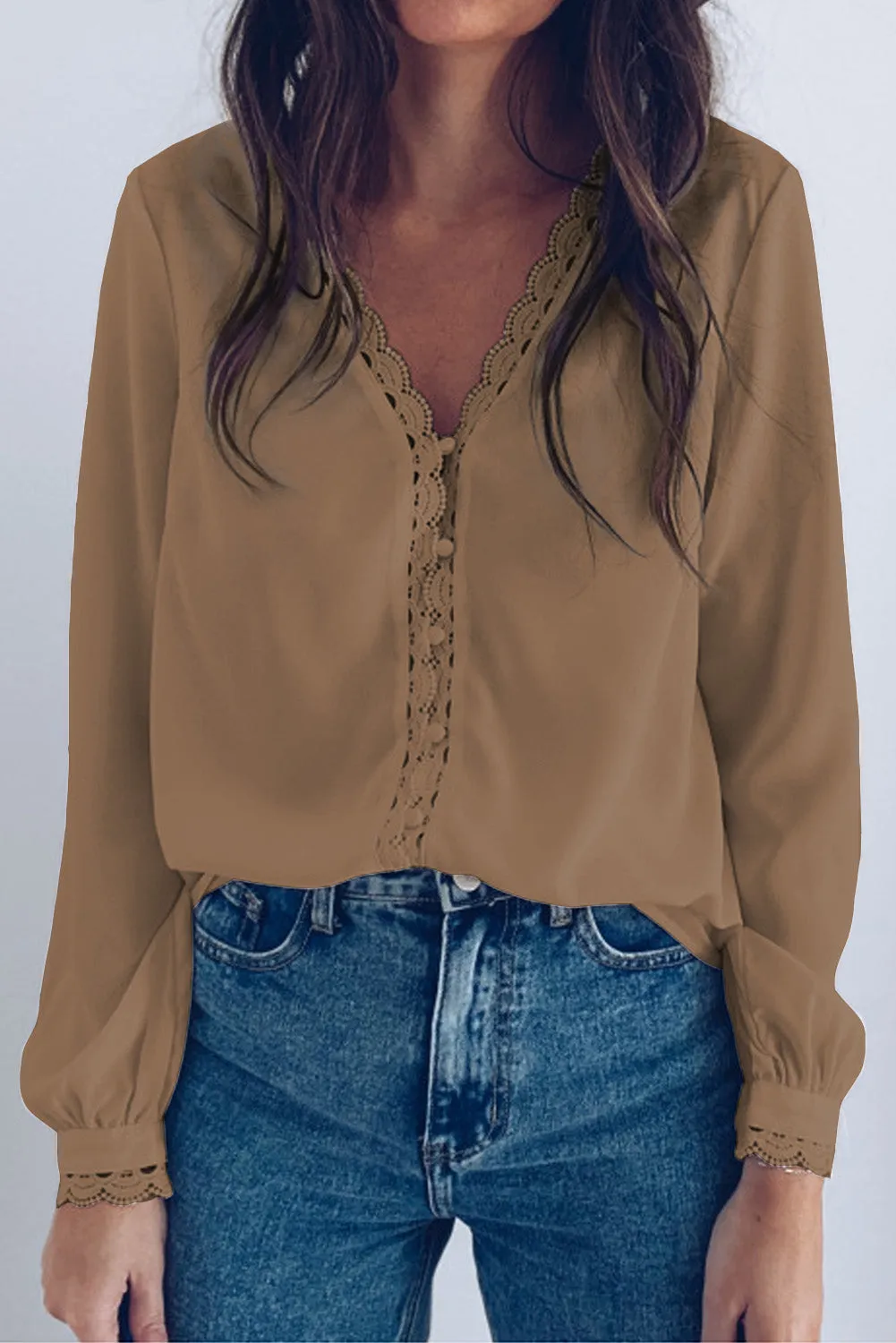 Lace Crochet Buttoned Long Sleeve Shirt
