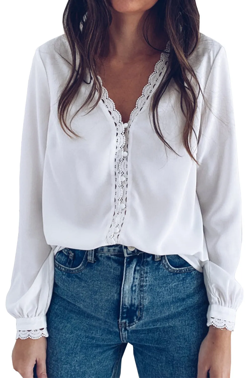 Lace Crochet Buttoned Long Sleeve Shirt