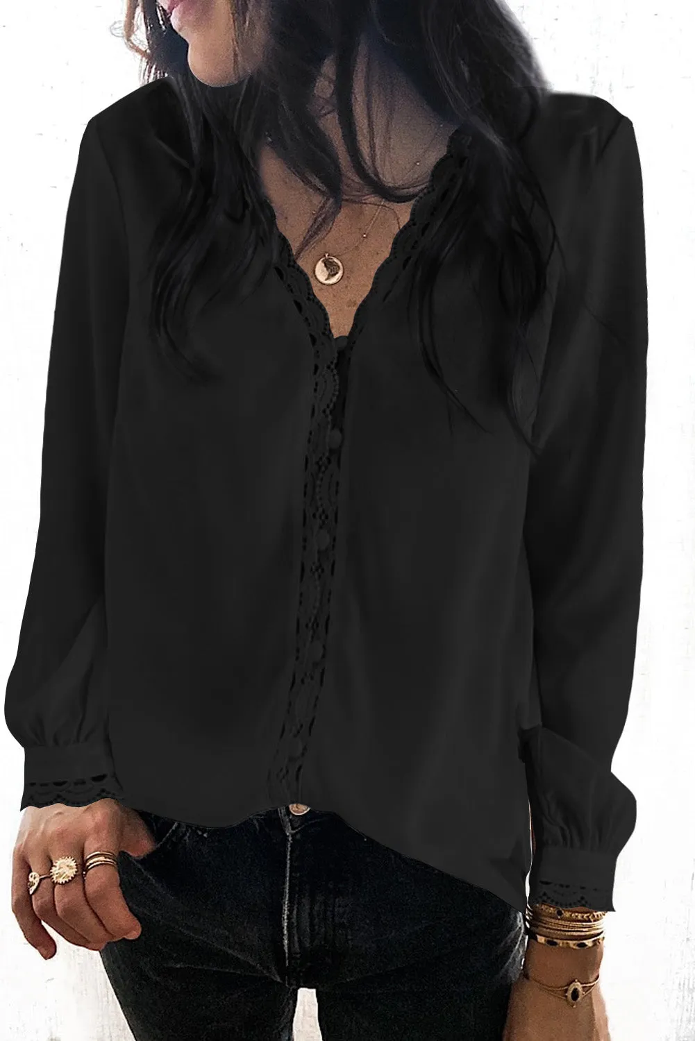 Lace Crochet Buttoned Long Sleeve Shirt
