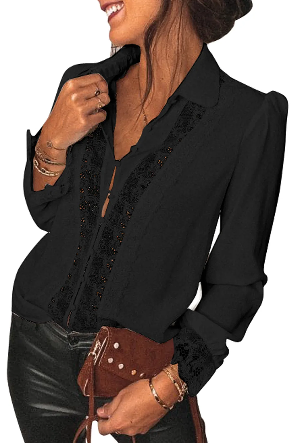 Lace Splicing Buttoned Shirt