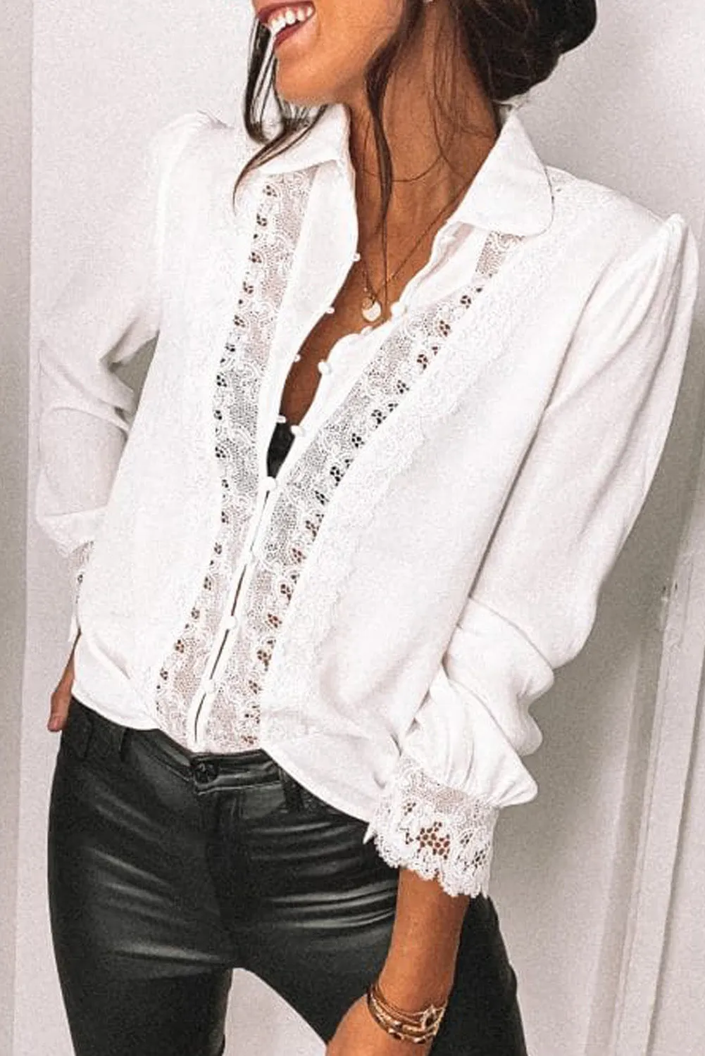 Lace Splicing Buttoned Shirt