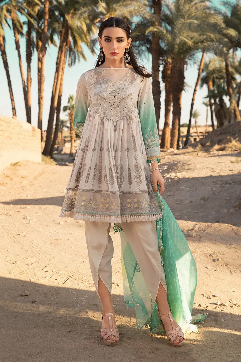 Latest Pakistani eid embroidered outfit in elegant off white color # E2211