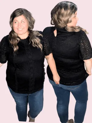 Leila Short Sleeve Lace Top in Black