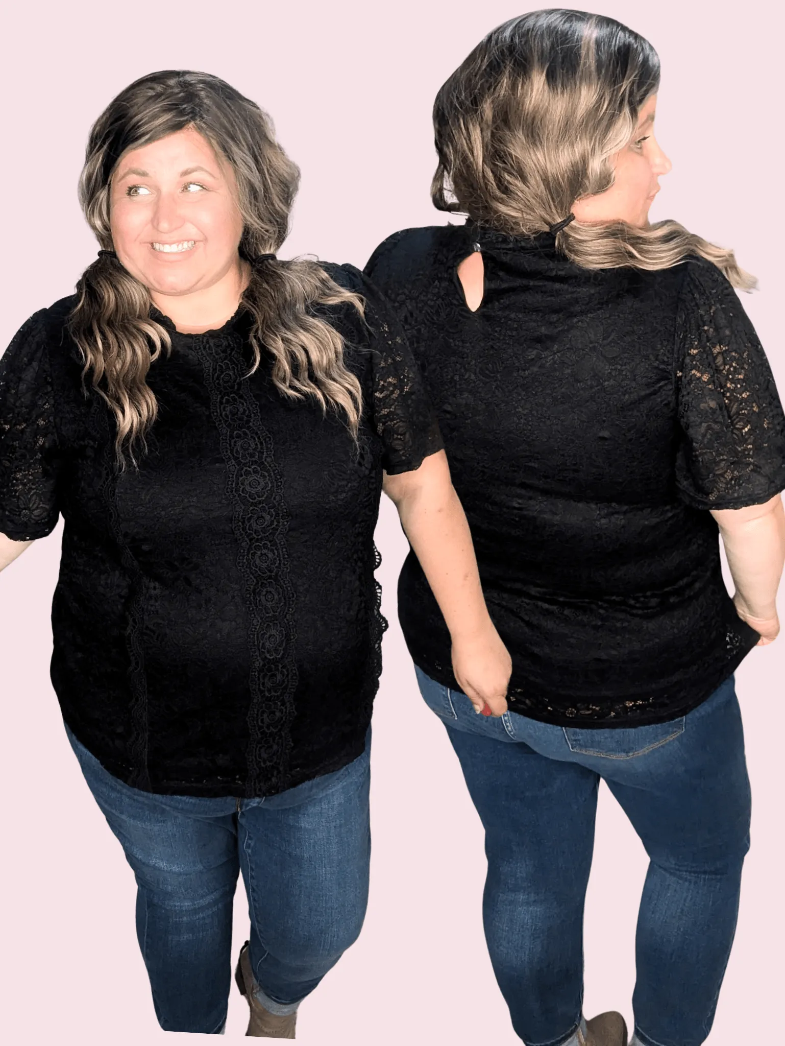 Leila Short Sleeve Lace Top in Black