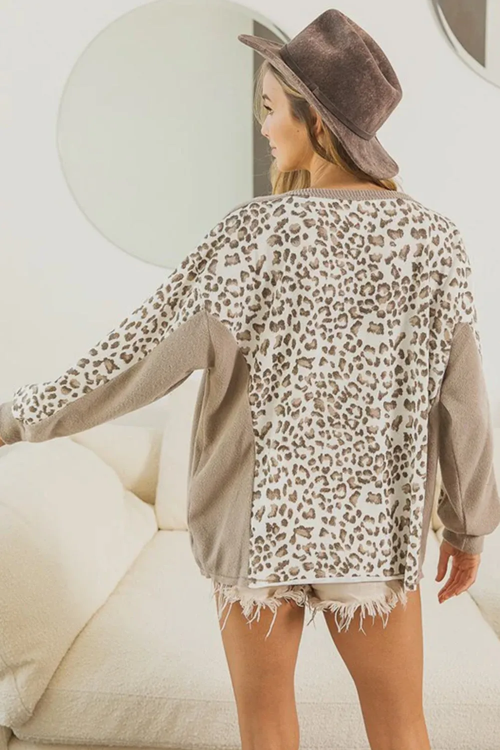 Leopard Print Crew Neck Long Sleeve Top
