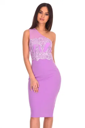 Lilac One Shoulder Sequin Embroidered Bodycon