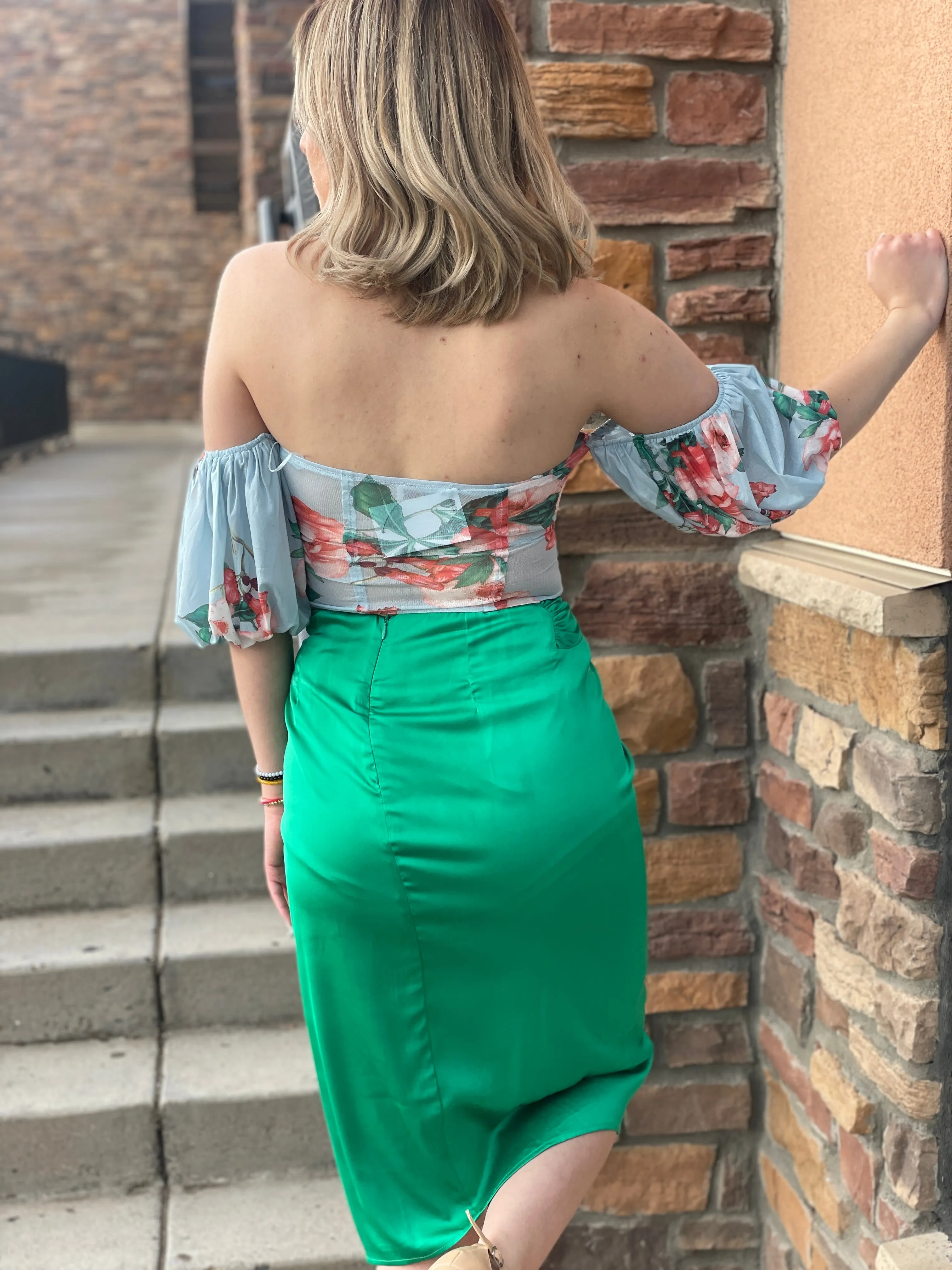 Lili Green Satin Skirt
