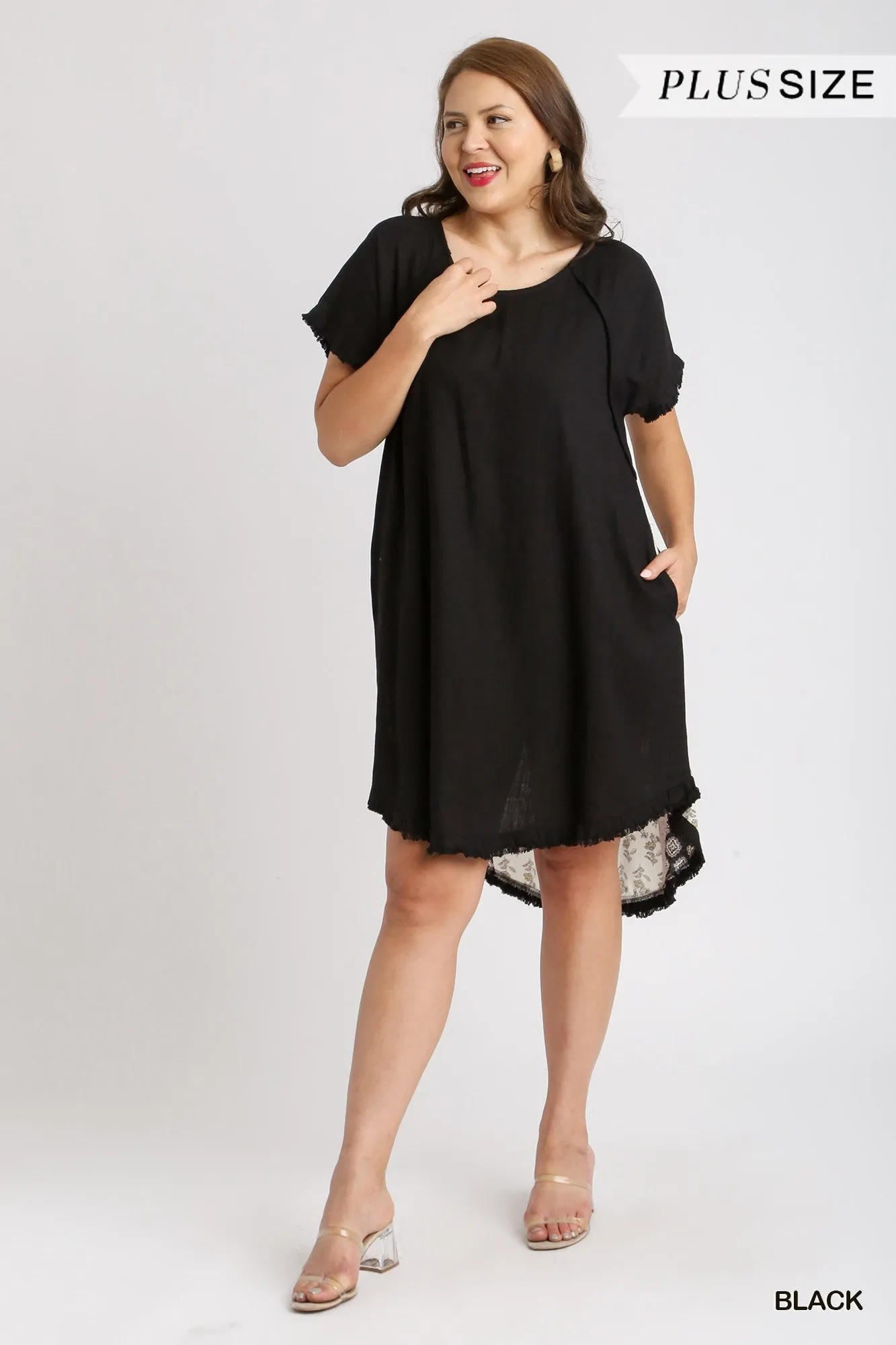 Linen Scoop Neck High Low Hem Dress