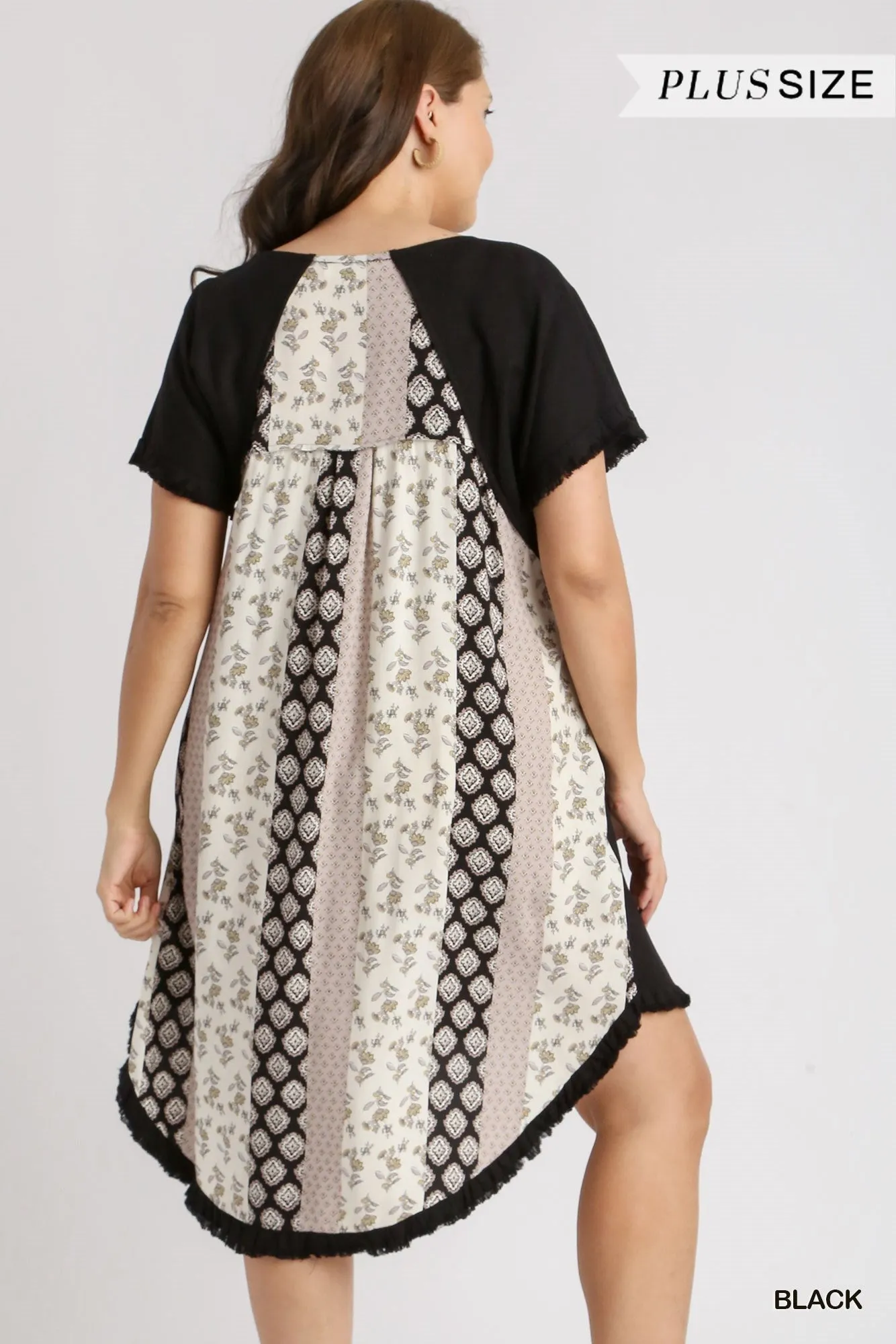 Linen Scoop Neck High Low Hem Dress