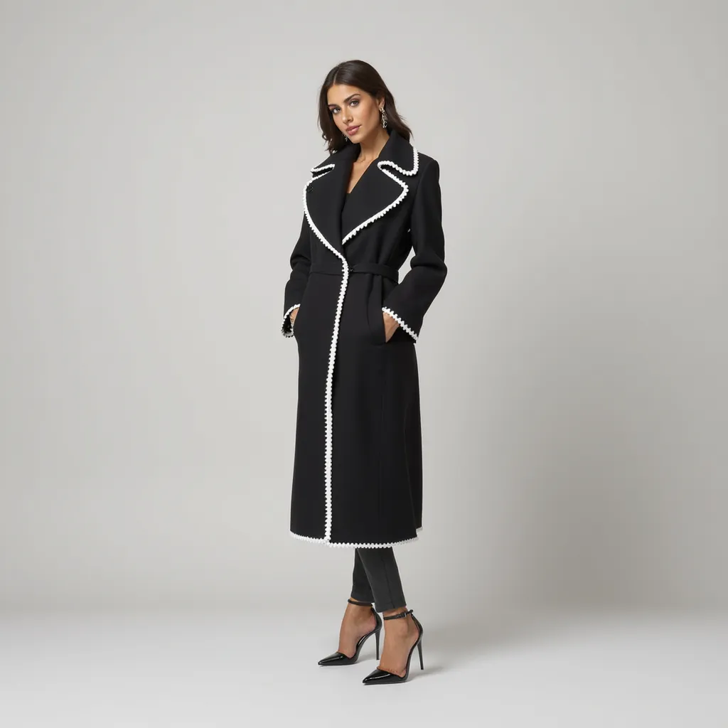 Longline Coat – Contrast Trim – Elegant City Style