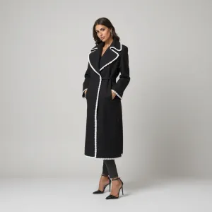 Longline Coat – Contrast Trim – Elegant City Style