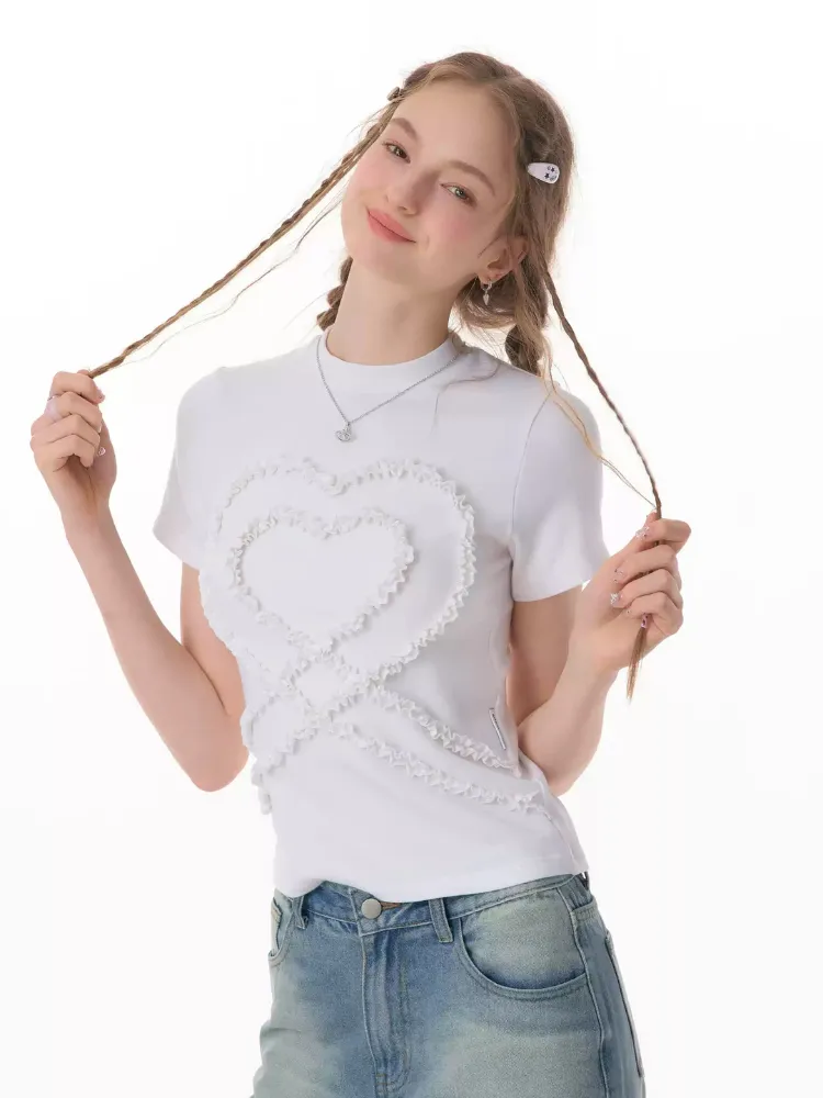 Love Ruffle Heart Short Sleeve Top