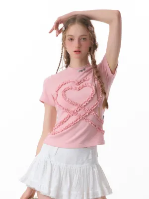 Love Ruffle Heart Short Sleeve Top