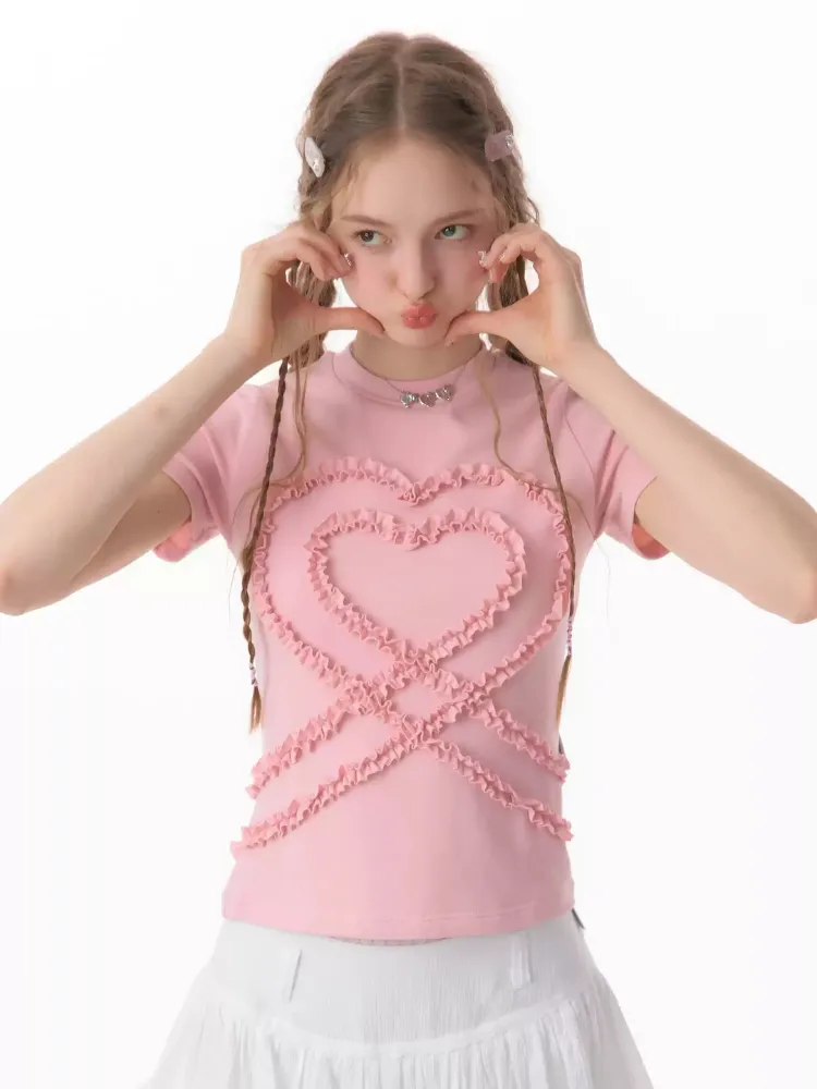 Love Ruffle Heart Short Sleeve Top