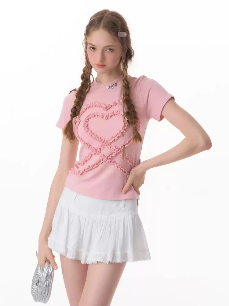 Love Ruffle Heart Short Sleeve Top