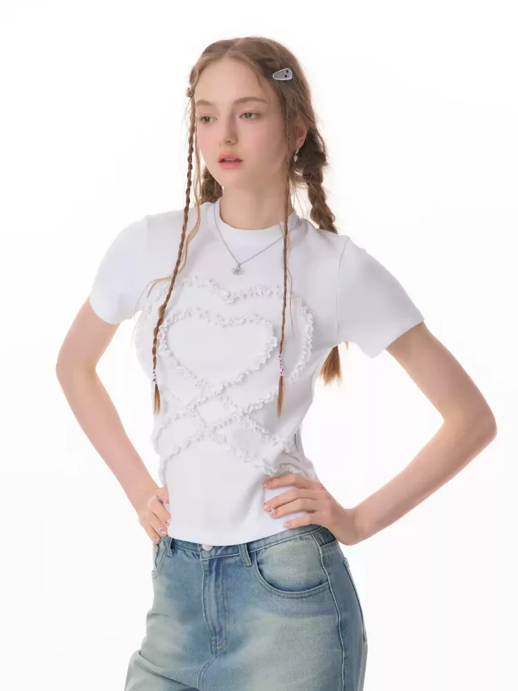 Love Ruffle Heart Short Sleeve Top