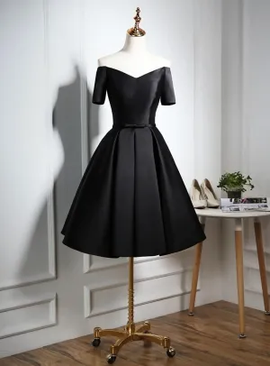 Lovely Black Satin Short Prom Dresses, Black Party Dresses