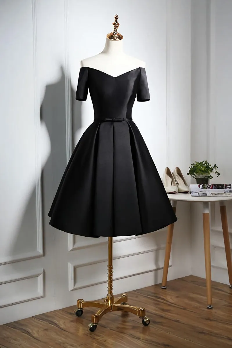 Lovely Black Satin Short Prom Dresses, Black Party Dresses