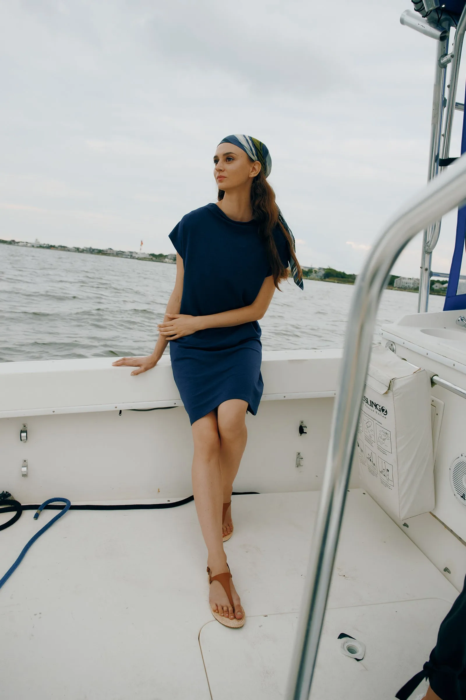 Luca Cowl Dress - Navy