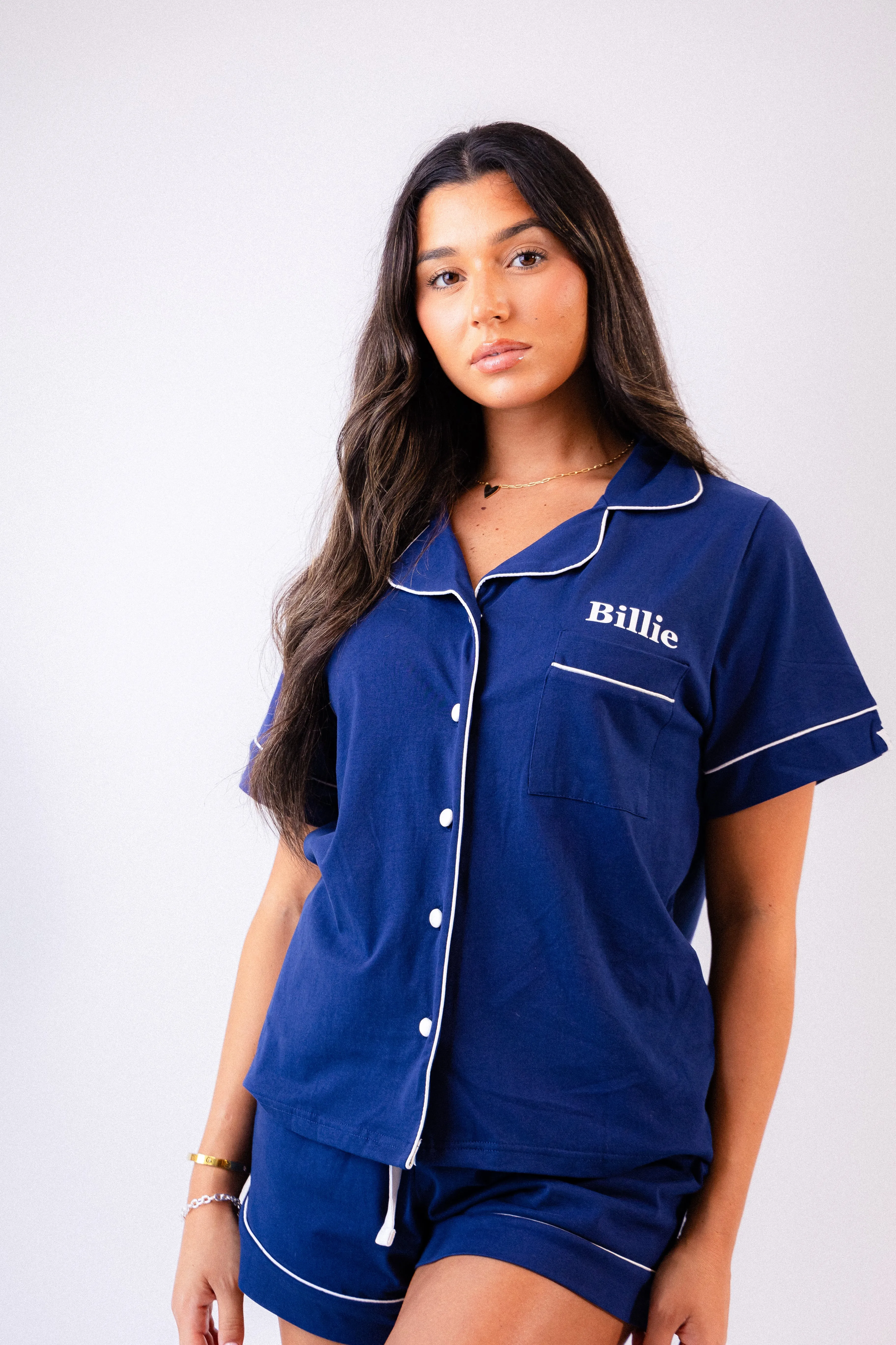 Lulabay ladies personalised jersey short sleeve shirt and short pyjama set Black