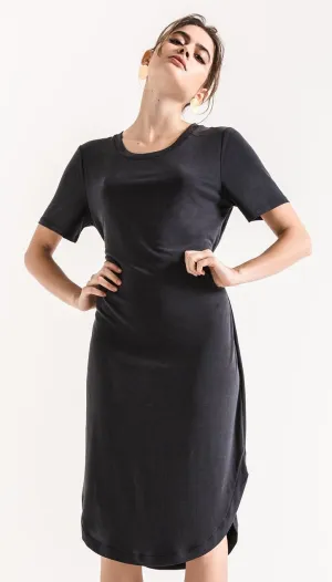 Luxe modal tie waist dress in black charcoal