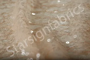 Lyon Style Soft Lace Salmon Fabric With Sequin Decoration