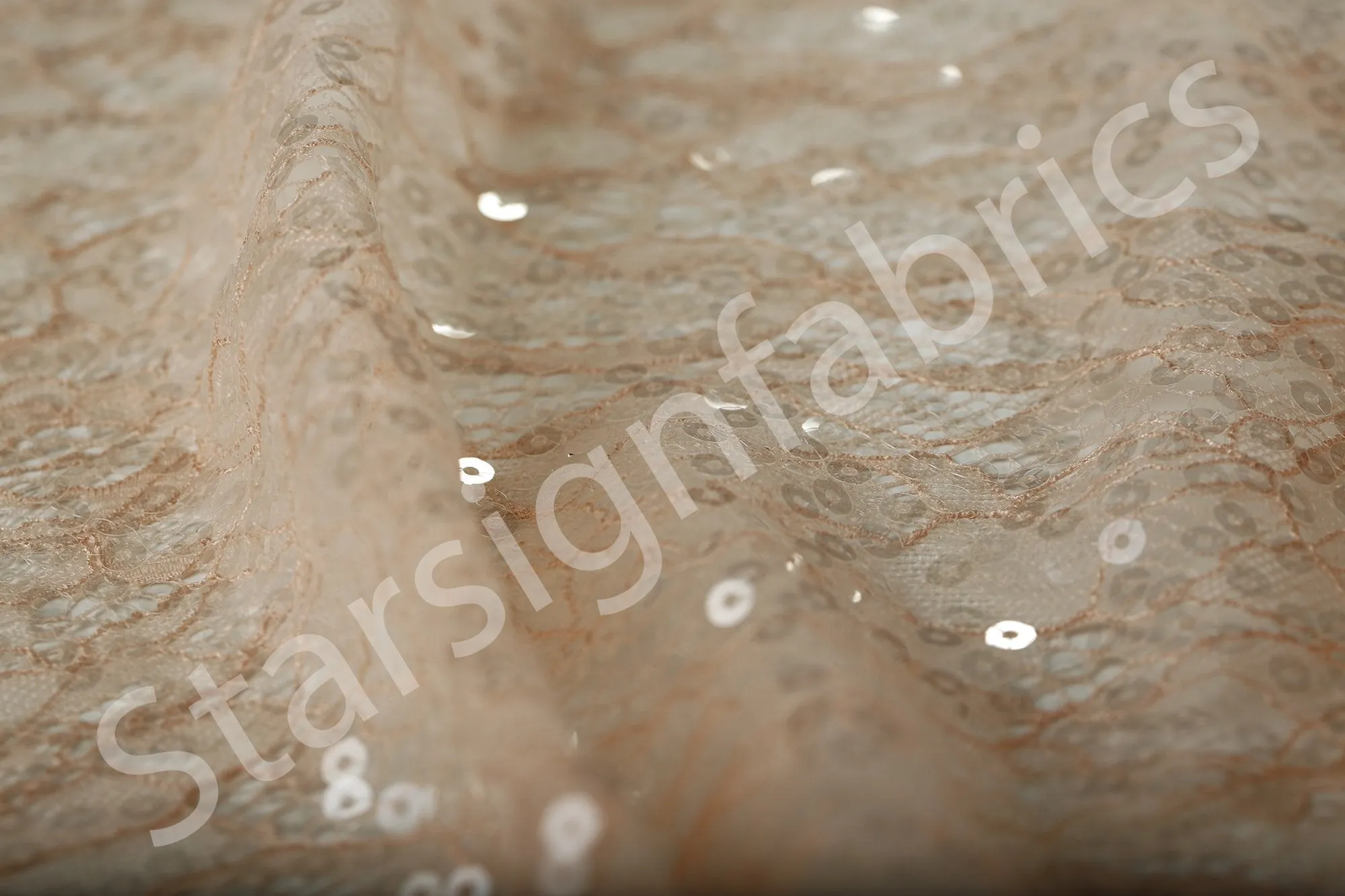 Lyon Style Soft Lace Salmon Fabric With Sequin Decoration