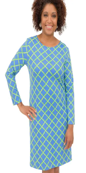 Marina Full Sleeve Dress, Bamboo Lattice and Regatta Green