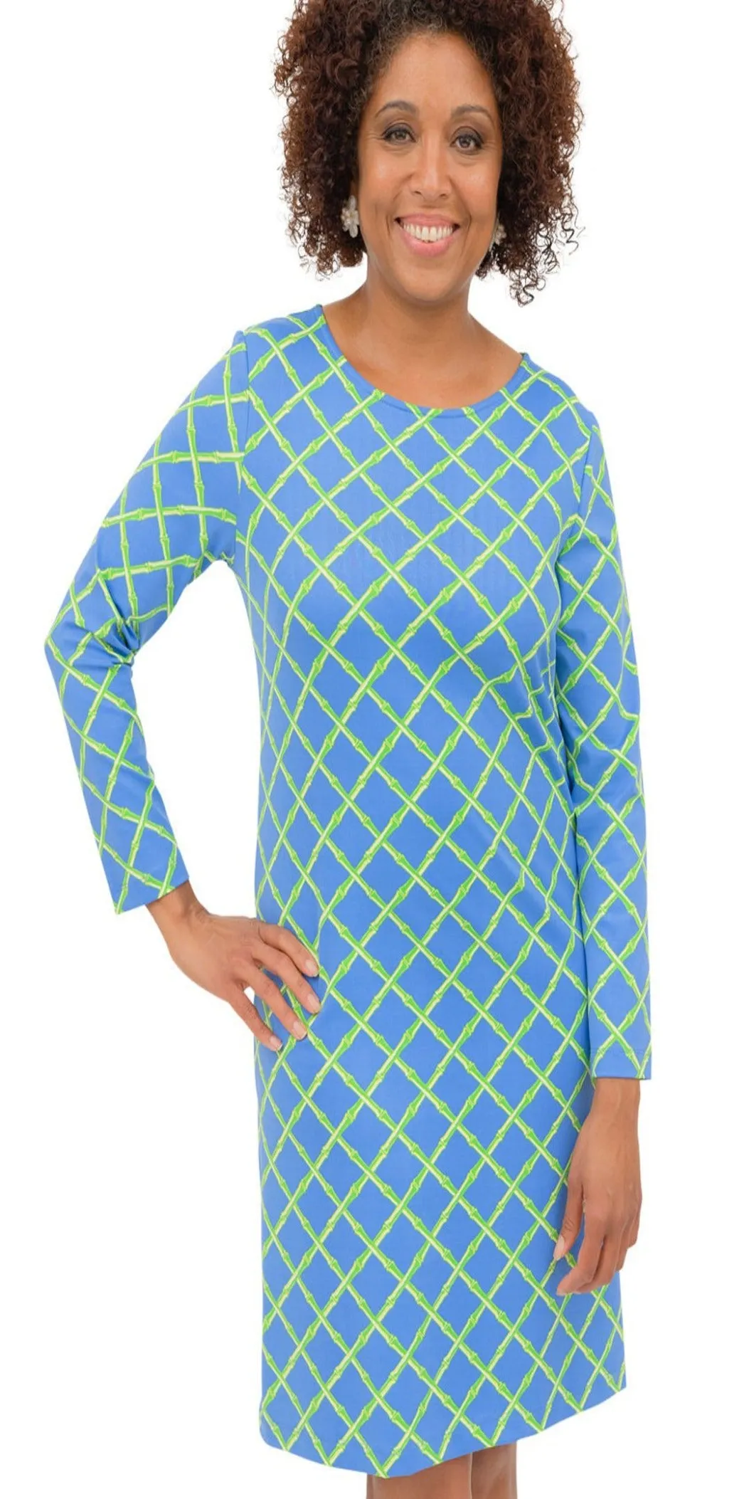 Marina Full Sleeve Dress, Bamboo Lattice and Regatta Green