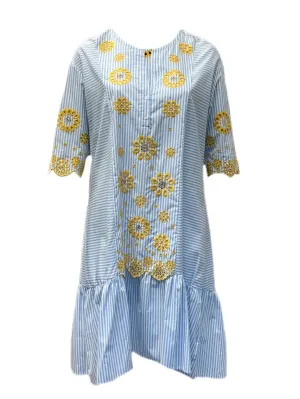 Marina Rinaldi Women's Blue Decaedro Embroidered Dress NWT