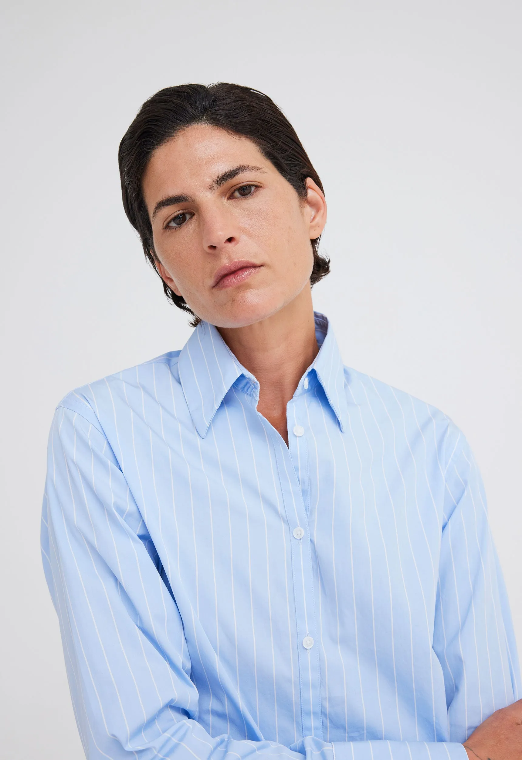 Marino Cotton Shirt - Blue/ White Stripe