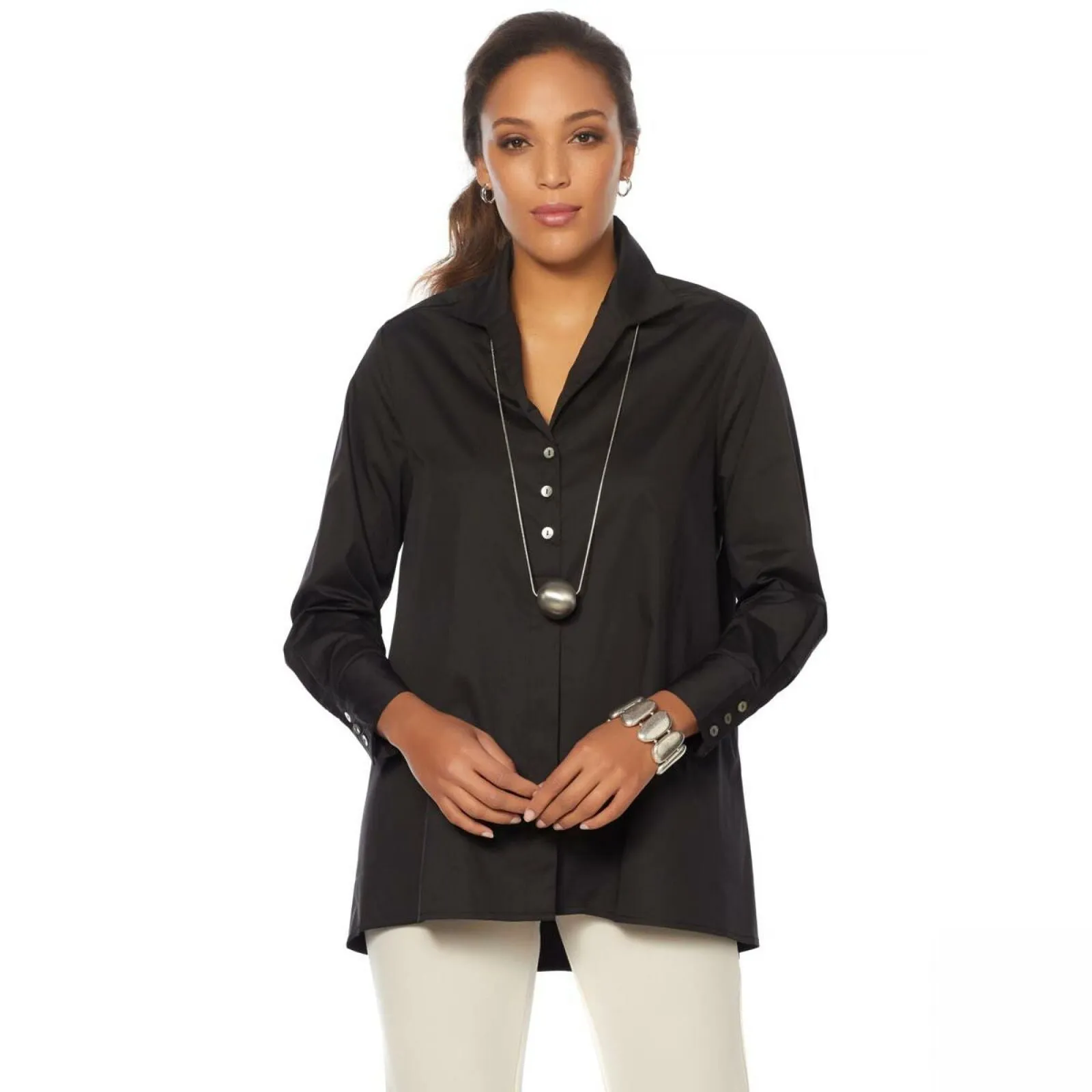 MarlaWynne Women's Sharkbite Poplin Shirt With Button Detail