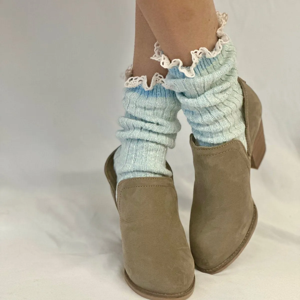MARLED cotton short lace boot socks - Carolina blue