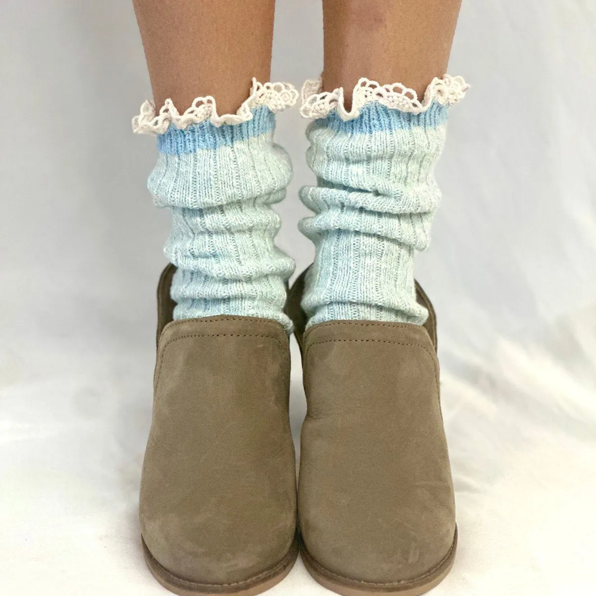 MARLED cotton short lace boot socks - Carolina blue