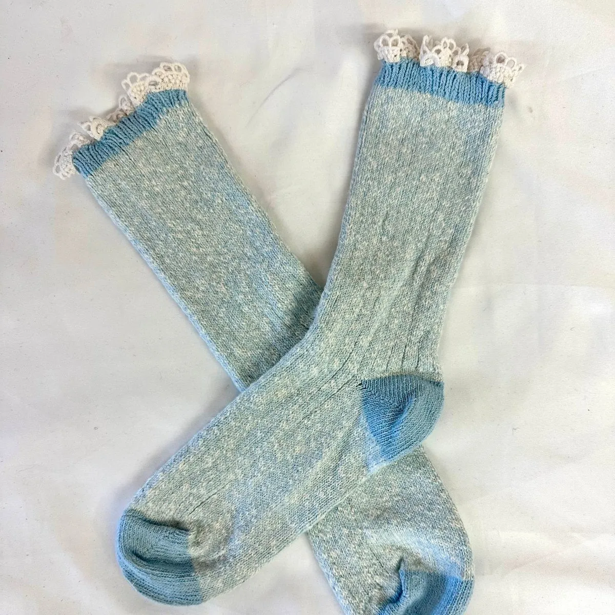 MARLED cotton short lace boot socks - Carolina blue