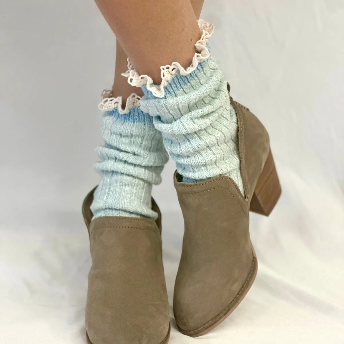 MARLED cotton short lace boot socks - Carolina blue