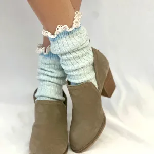 MARLED cotton short lace boot socks - Carolina blue